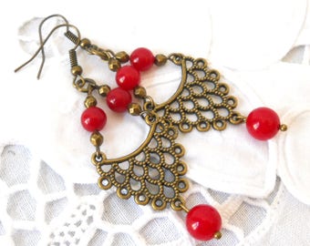 red bohemian earrings red gypsy earrings boho earrings