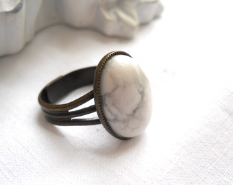 white stone bohemian ring stone ring boho jewelry natural howlite ring