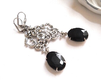 black drop earrings victorian dangle earrings black chandelier earrings