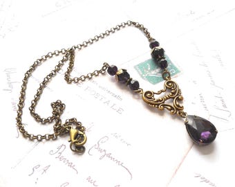 victorian purple teardrop necklace, pendant jewelry