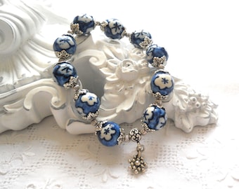 delft blue stretch bracelet Delft blue and white delft bracelet blue and white bracelet delft blue style