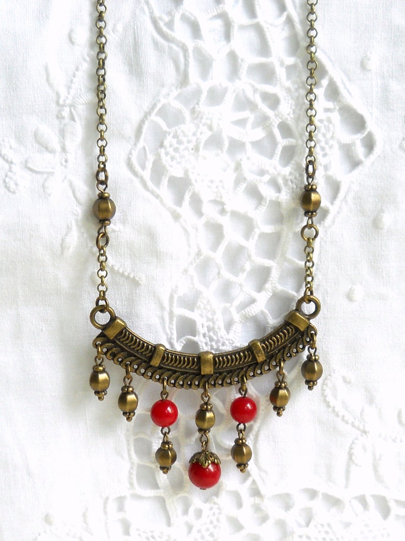 Red Bohemian Necklace, Boho Jewelry, Red Jade Necklace Etsy