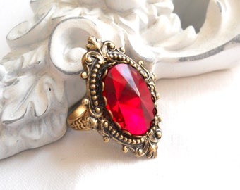 red victorian ring red faceted ring victorian jewelry victorian style adjustable ring red crystal ring