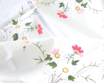 ヴィンテージ手刺繍花柄テーブルクロス 56インチ×100インチ長方形