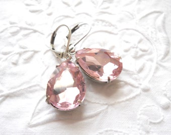 romantic pink crystal teardrop earrings  victorian drop earrings victorian jewelry