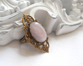 victorian rose quartz ring brass gemstone ring pink victorian style ring filigree ring