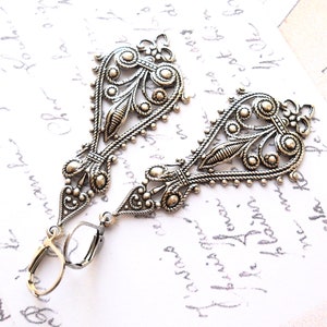 long filigree pendant earrings victorian dangle earrings filigree earrings image 3