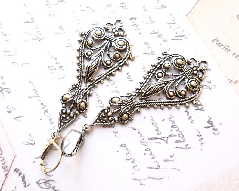 long filigree pendant earrings victorian dangle earrings filigree earrings image 3