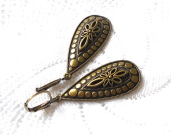 bronze bohemian teardrop earrings drop earrings gypsy style earrings  bohemian drop charm