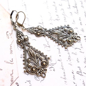 long filigree pendant earrings victorian dangle earrings filigree earrings image 4