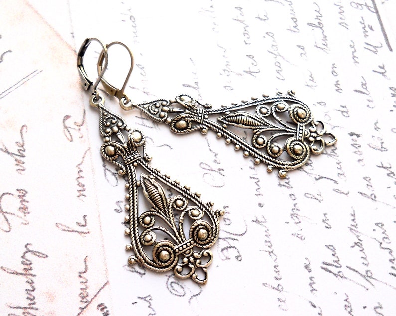 long filigree pendant earrings victorian dangle earrings filigree earrings image 4