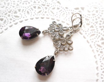 purple dangle earrings crystal teardrop earrings victorian purple teardrop earrings