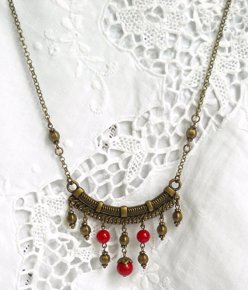 Red Bohemian Necklace, Boho Jewelry, Red Jade Necklace Etsy