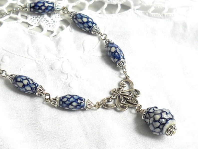 delft blue necklace blue necklace blue and white necklace delft blue style necklace delft blue jewelry