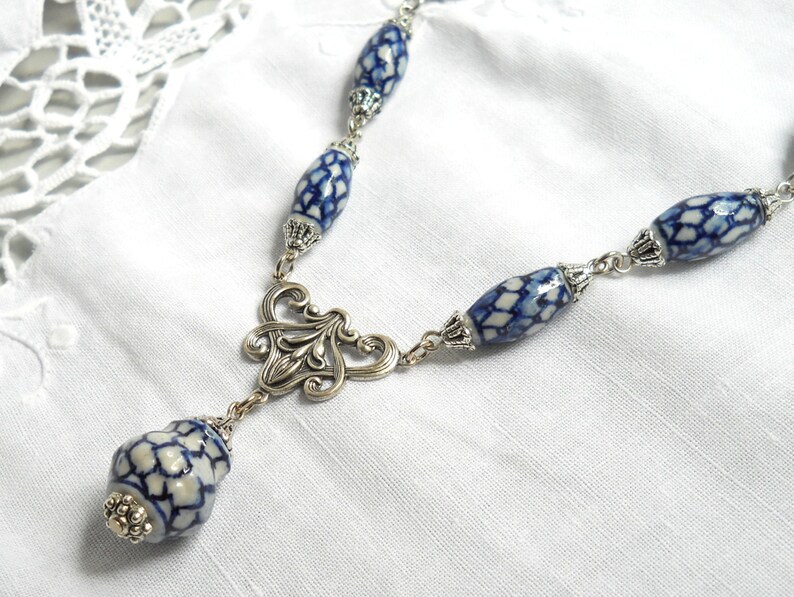 delft blue necklace blue necklace blue and white necklace delft blue style necklace delft blue jewelry