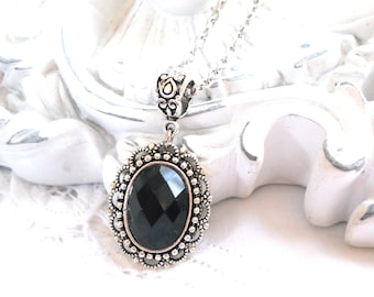 black agate pendant necklace victorian style black pendant necklace