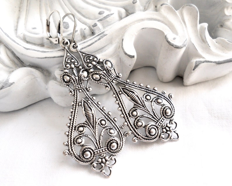 long filigree pendant earrings victorian dangle earrings filigree earrings image 1