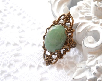 green aventurine victorian ring green gemstone ring victorian jewelry  brass victorian ring