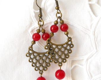 red bohemian earrings red gypsy earrings boho earrings