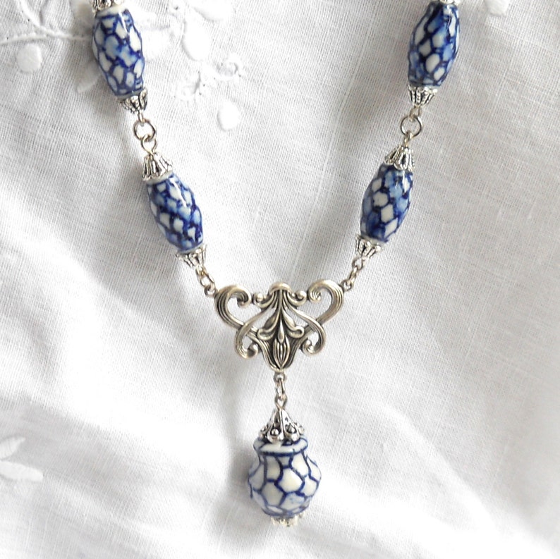 delft blue necklace blue necklace blue and white necklace delft blue style necklace delft blue jewelry