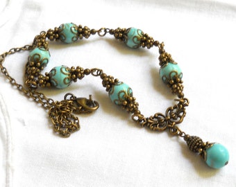 turquoise victorian pendant necklace turquoise necklace victorian style beaded jewelry