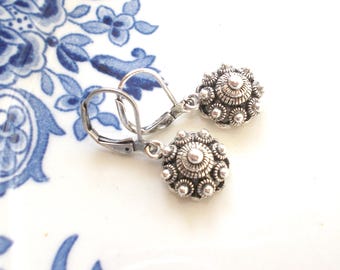 Small Dutch Zeeuwse Knoop Earrings, Silver Tone Folklore Button