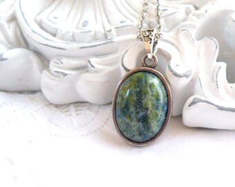 SALE kiwi jasper necklace bohemian necklace green stone pendant necklace