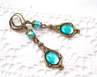 art nouveau style dangle earrings turquoise earrings