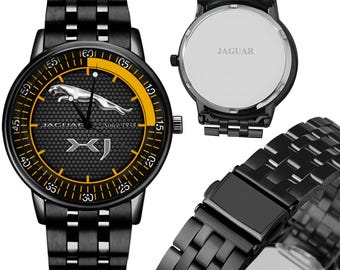 Zegarek inspirowany projektem Jaguar XJ z czerwonym skórzanym paskiem