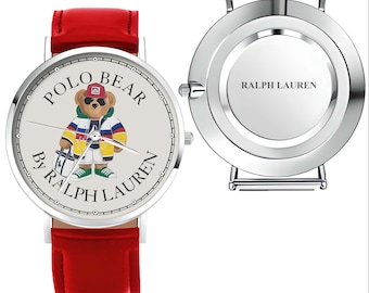 Polo Bear Watch Leather Band Alloy Wristwatch