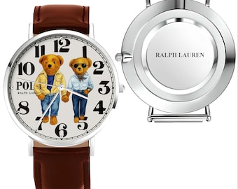 Polo Bear Watch Leather Band, Alloy Case Best Gift