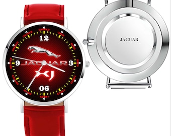 Jaguar XJ Inspired Wristwatch with Red Leather Strap