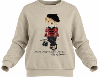 Plaid Polo Bear Crewneck Sweatshirt | Teddy Bear Graphic