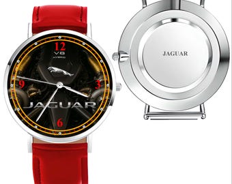 Jaguar V8 Hybrid Inspired Wristwatch with Red Leather Strap