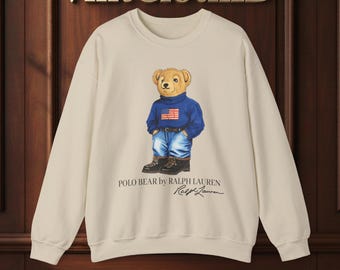 Bear Wearing Flag Sweater Crewneck Sweatshirt