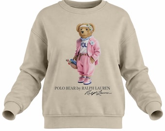 Polo Bear Pink Girl Crewneck Sweatshirt | Teddy Bear Graphic