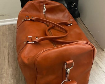 Borsa da viaggio in pelle pieno fiore realizzata a mano, ideale per palestra e weekend, stile retrò, perfetta per uomo, ideale come regalo personalizzato.