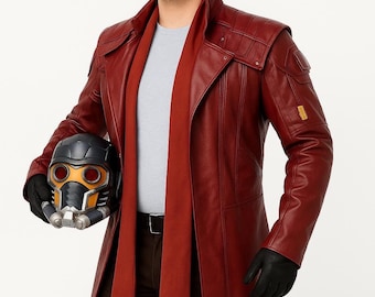 Abrigo rojo de cuero de superhéroe para hombre / Chaqueta tipo gabardina para cosplay / Ropa navideña