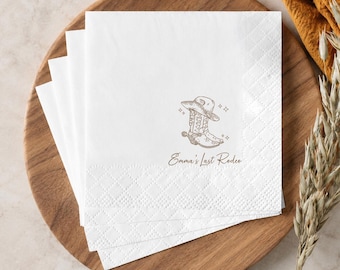 Personalized Last Rodeo Napkins, Cowgirl Bachelorette Party Napkins, Custom Western Bridal Shower Cocktail Napkins, Cowboy Boots Decor