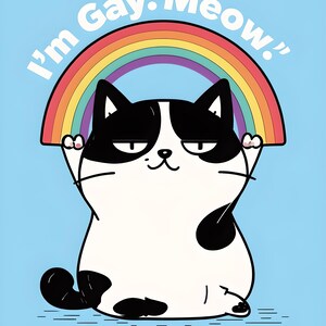 Cute Cat LGBTQ Pride Tee, Unisex Heavy Cotton T-Shirt, I&#39;m Gay Meow Shirt, Rainbow Cat Top, Gift for Cat Lovers