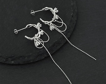 Sterling Silver Vine Drop Earrings: Zircon Dangle Chain