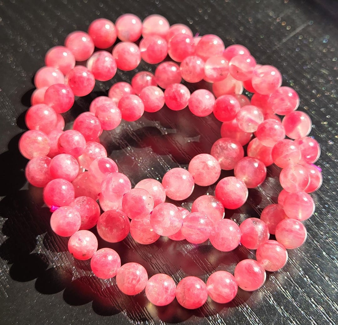 Sakura Cherry Blossom Icy Rhodonite Crystal Beaded Stretchy Bracelet - Etsy
