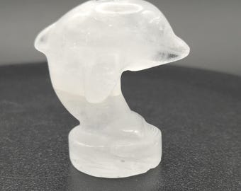 Mini Cristal de Quartzo Transparente Escultura Golfinho 4 cm