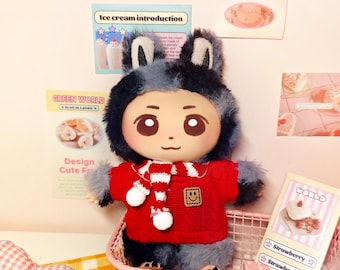 2-Piece Cute Winter Doll Outfit – Cozy Sweater & Scarf, Labubu Clothes, 10-17cm Plush Toys, Christmas Gift