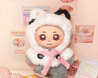 2-Piece Cute Doll Outfit – Fluffy Hooded Cat Ear Cape & Scarf, Fits Labubu, 10-17cm Plush Toys, Labubu Cat Costume, Birthday Gift