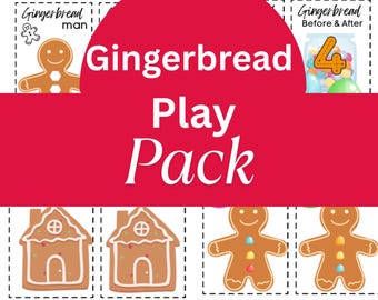 Paquete de juego de hombre de jengibre / Actividades navideñas para niños pequeños / Hojas de trabajo de aprendizaje preescolar / Formas, letras, números y patrones