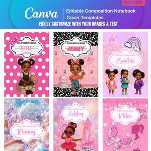 20+ Editable Composition Book Cover Canva Templates | Mega Bundle | 9.75 x 7.5” Notebooks | Back to School Girls Printable Designs