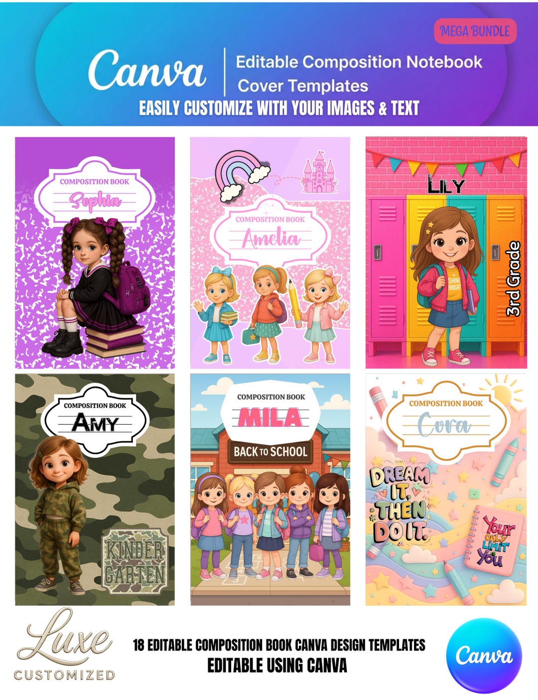 Editable Composition Notebook Cover Templates: Back to School Printable ...