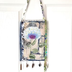 Wall Hanging Handmade Floral Applique Fabric Art - Flower Textile Wall Art - Housewarming Gift