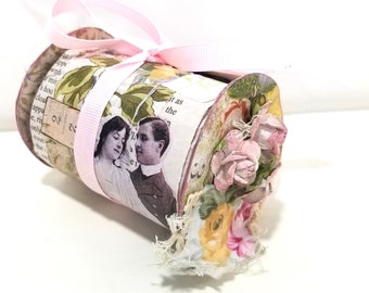 Collaged Paper Snippet Strip with Victorian Imagery - Snippet Roll Collage Art on Handmade Spool